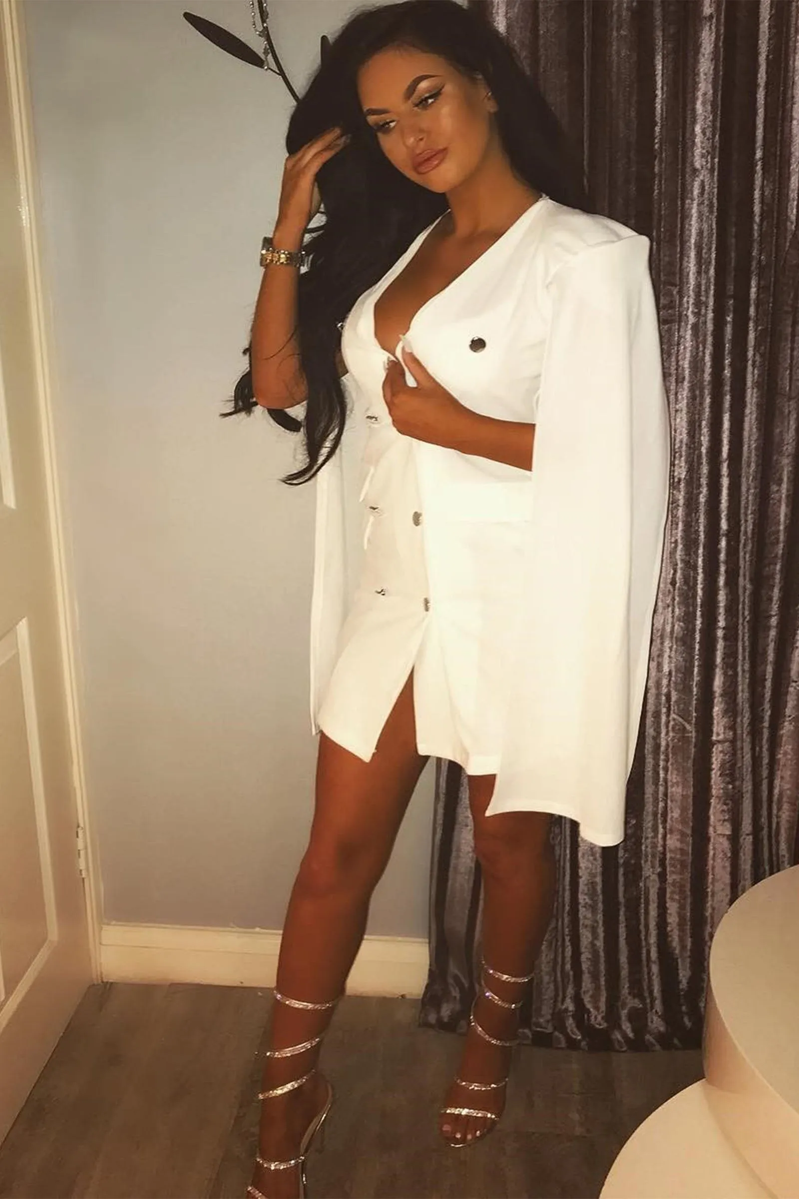 White Cape Style Blazer Dress - Rosy sold by Rebellious Fashion product image thumbnail 2