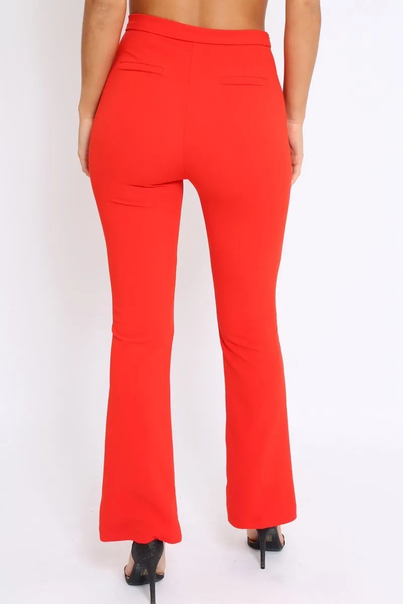 Red Tailored High Waist Flare Trousers - Adela sold by Rebellious Fashion product image thumbnail 5