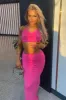 Pink Halter Neck Crop Top & Tie Waist Ruched Bum Maxi Skirt Set - Tilly sold by Rebellious Fashion