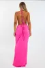 Pink Halter Neck Crop Top & Tie Waist Ruched Bum Maxi Skirt Set - Tilly sold by Rebellious Fashion