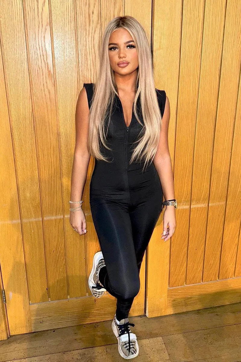 Black Zip Front Short Sleeve Jumpsuit - Joanna sold by Rebellious Fashion