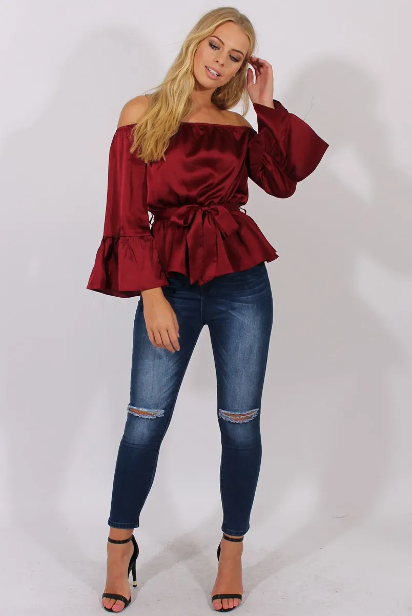Wine Silk Bardot Bell Sleeves Top - Fawn sold by Rebellious Fashion product image thumbnail 4