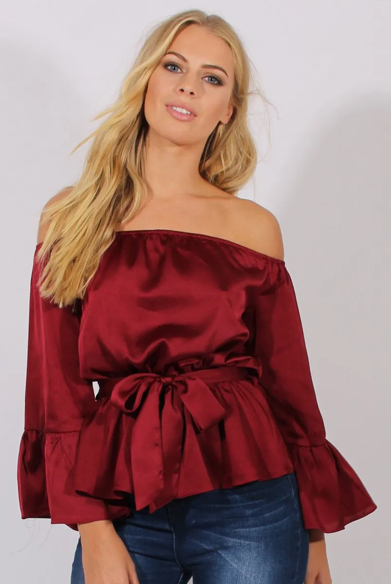 Wine Silk Bardot Bell Sleeves Top - Fawn sold by Rebellious Fashion
