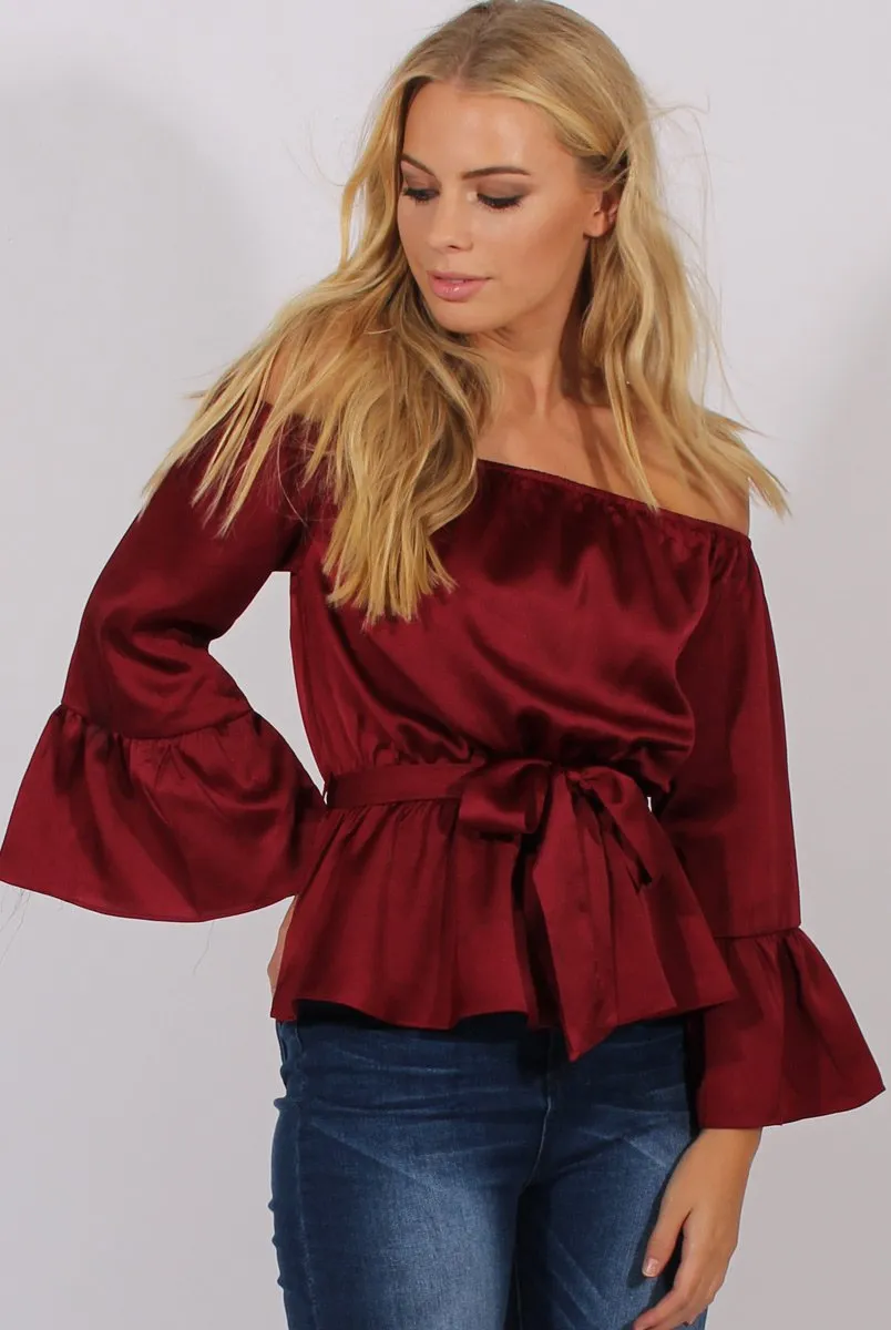 Wine Silk Bardot Bell Sleeves Top - Fawn sold by Rebellious Fashion product image thumbnail 2