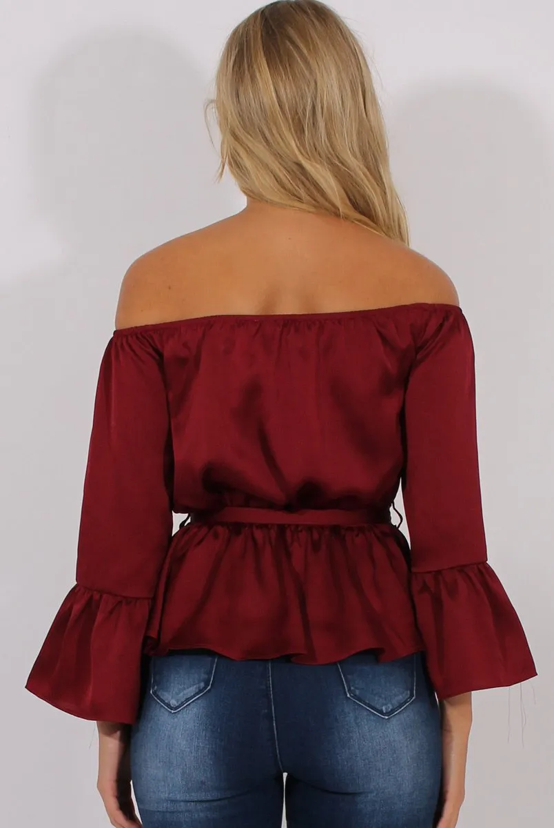 Wine Silk Bardot Bell Sleeves Top - Fawn sold by Rebellious Fashion product image thumbnail 3