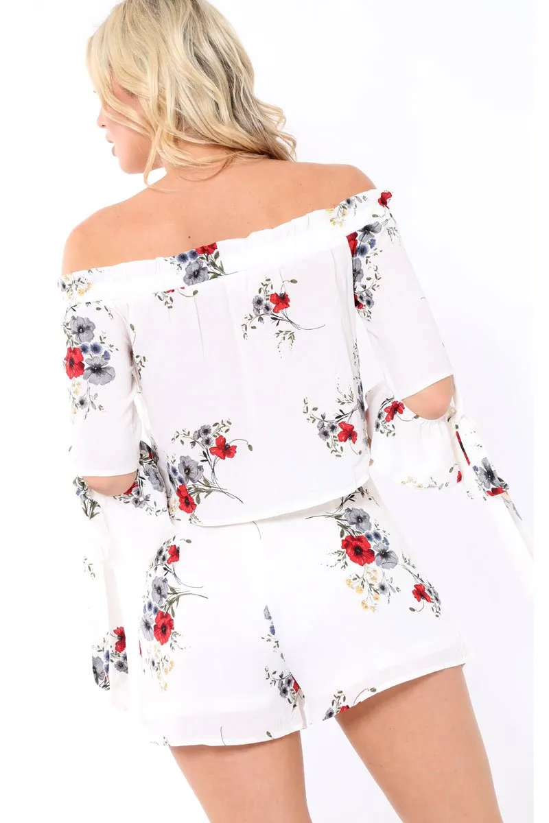 White Floral Print Tie Crop Top- Joney sold by Rebellious Fashion product image thumbnail 4