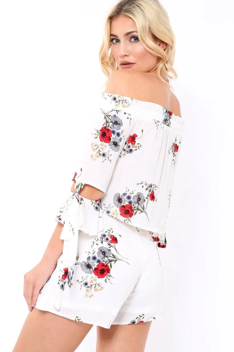 White Floral Print Tie Crop Top- Joney sold by Rebellious Fashion product image thumbnail 3