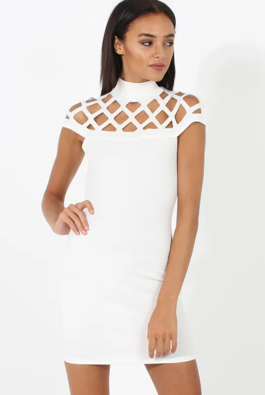 White Cage High Neck Bodycon Dress- Kade sold by Rebellious Fashion