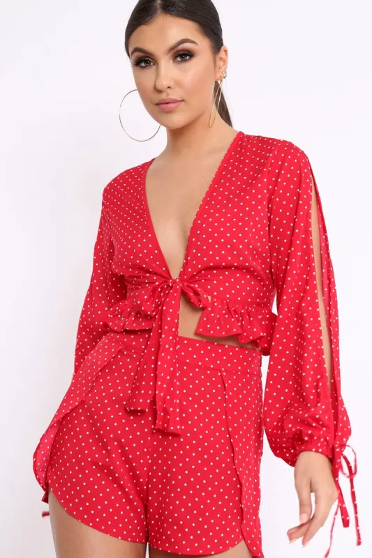 Red Polka Dot Frill Tie Crop Top - Anaiya sold by Rebellious Fashion