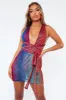 Blue Mesh Blend Halter Neck Mini Dress - Lelah sold by Rebellious Fashion