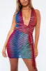 Blue Mesh Blend Halter Neck Mini Dress - Lelah sold by Rebellious Fashion