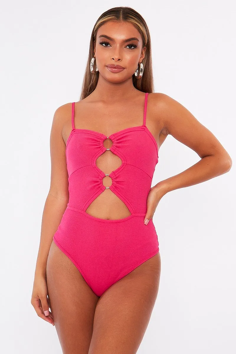 Pink Front Ring Cut Out Ribbed Bodysuit - Ruba sold by Rebellious Fashion product image thumbnail 2