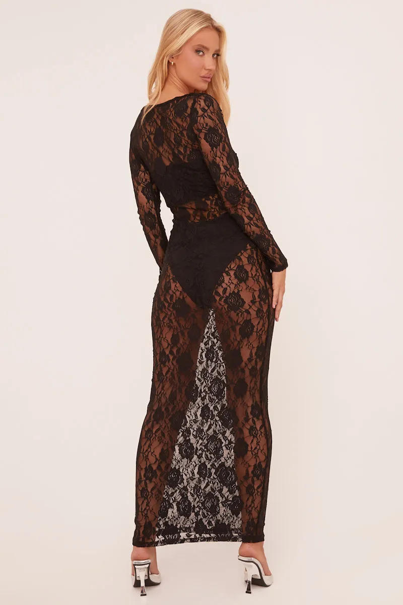 Black Lace Cut Out Detail Maxi Dress - Joshua sold by Rebellious Fashion product image thumbnail 5