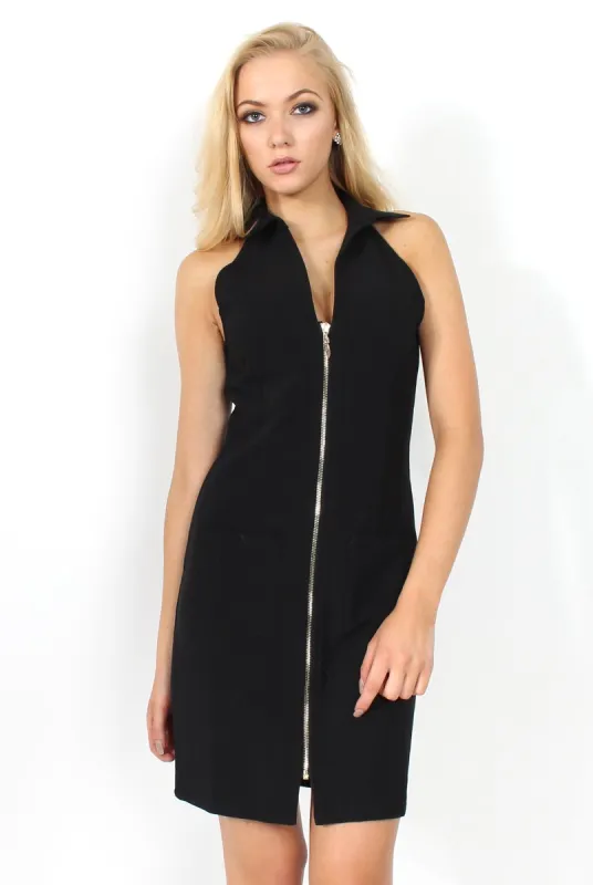 Tia Black Plunge Pocket Dress made by Rebellious Fashion