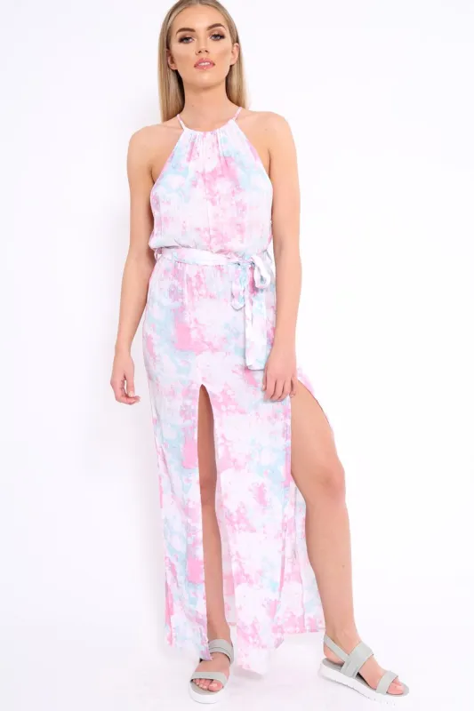 Pink Tie Dye Halterneck Maxi Dress - Momina sold by Rebellious Fashion