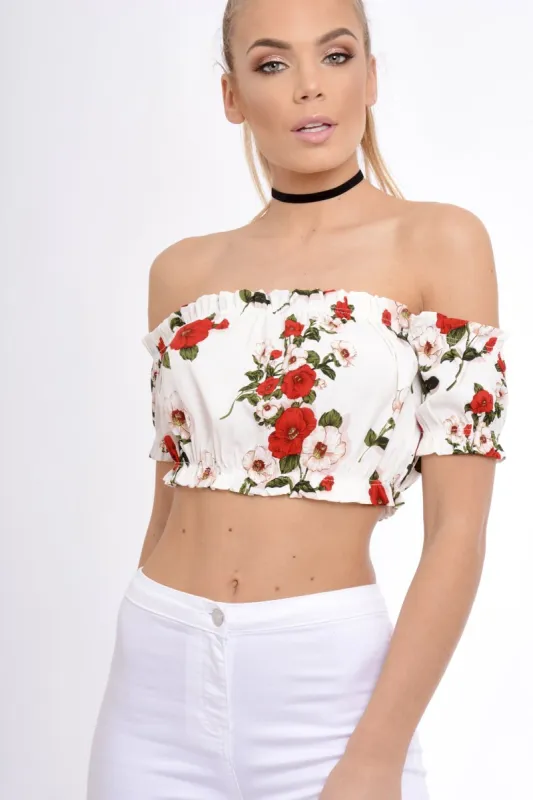 White Bardot Gypsy Crop Top - Valentina sold by Rebellious Fashion