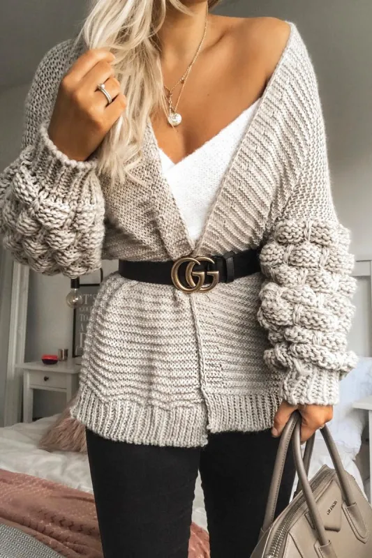 Beige Chunky Knit Oversized Cardigan - Eaden sold by Rebellious Fashion