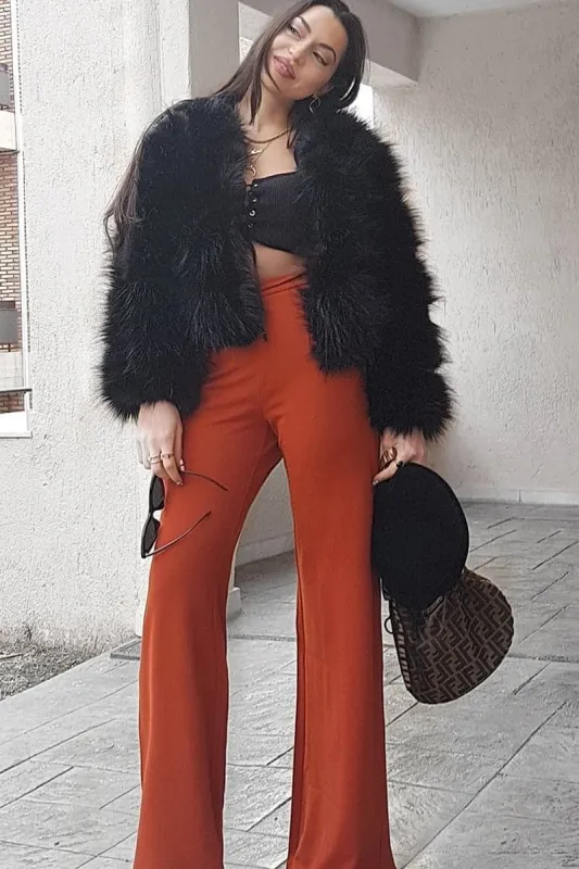 Rust Orange High Waist Flare Trousers -Tisha sold by Rebellious Fashion