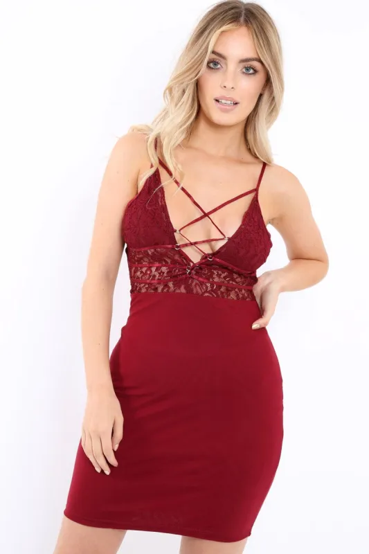 Wine Lace Bodycon Mini Dress - Adalyn sold by Rebellious Fashion