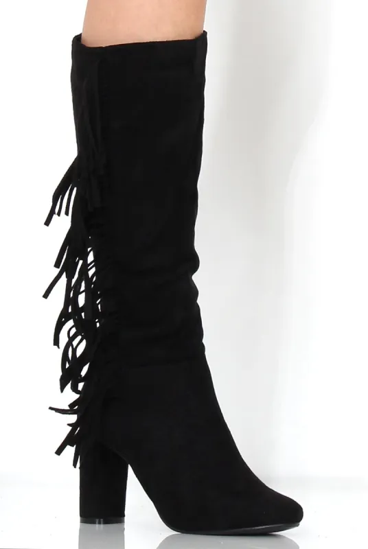 Torro Black Suede Tassel Knee High Boots sold by Rebellious Fashion