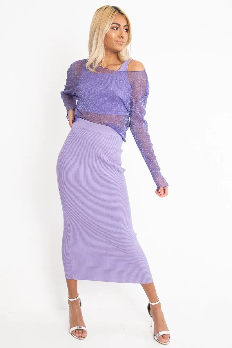 Purple Glitter Mesh Crop Top - Novali sold by Rebellious Fashion product image thumbnail 4