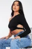 Black Cut Out Back One Shoulder Crop Top - Ashlyn sold by Rebellious Fashion