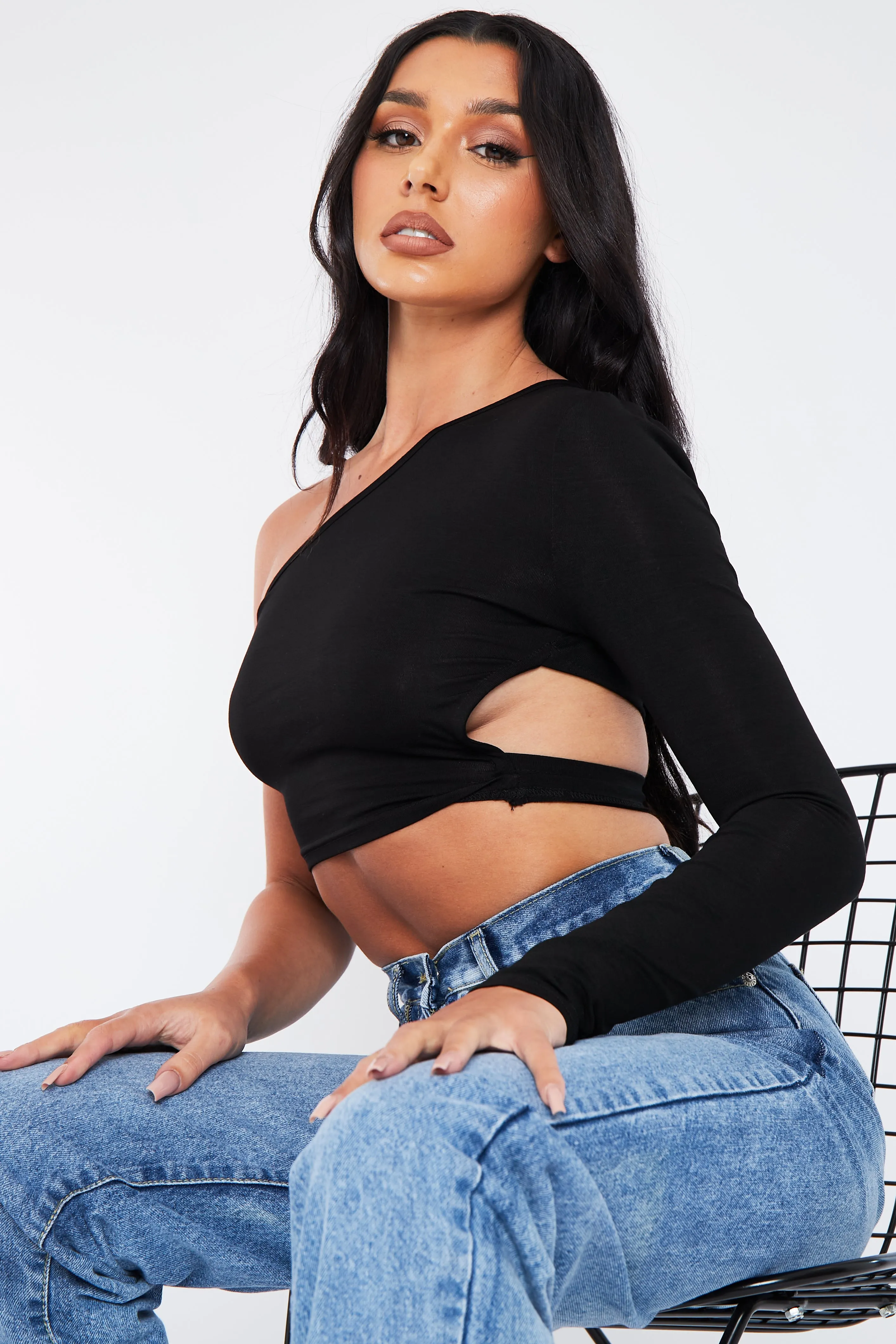 Black Cut Out Back One Shoulder Crop Top - Ashlyn sold by Rebellious Fashion product image thumbnail 3