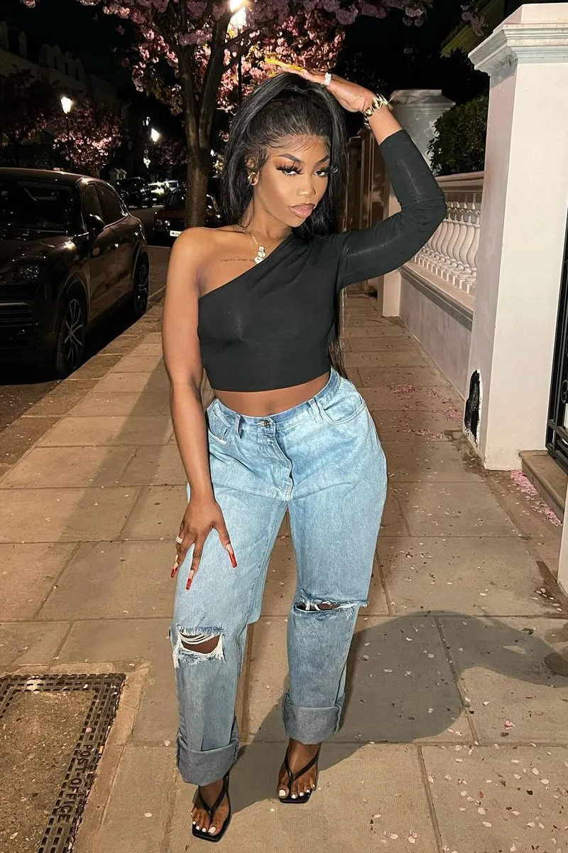 Black Cut Out Back One Shoulder Crop Top - Ashlyn sold by Rebellious Fashion product image thumbnail 2