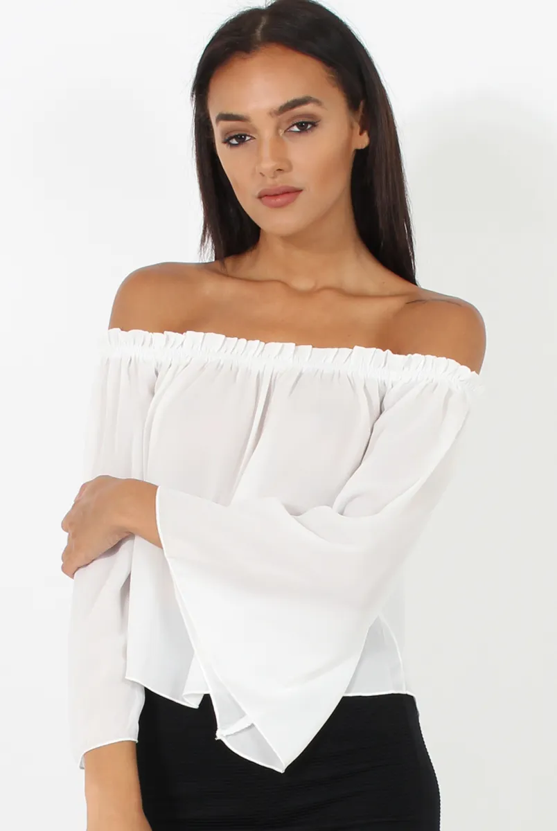 White Bardot Three Quarter Bell Sleeve Crop- Chantelle sold by Rebellious Fashion