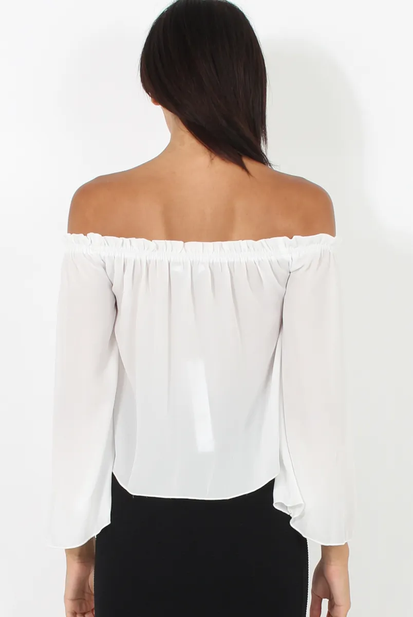 White Bardot Three Quarter Bell Sleeve Crop- Chantelle sold by Rebellious Fashion product image thumbnail 5