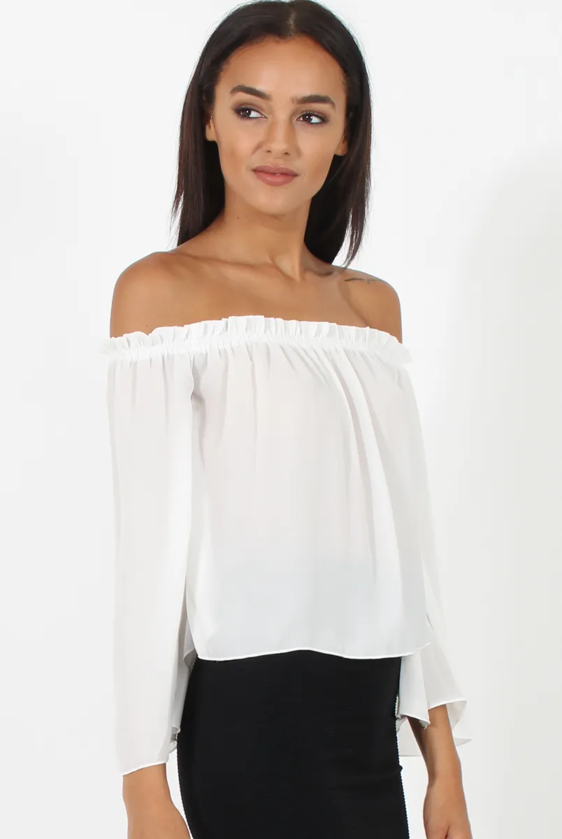 White Bardot Three Quarter Bell Sleeve Crop- Chantelle sold by Rebellious Fashion product image thumbnail 2
