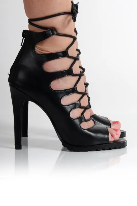 Louise Black Lace Up Heels sold by Rebellious Fashion