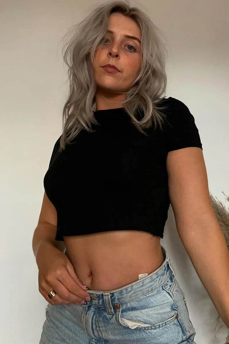 Black Cut Out Tie Back Cropped T-shirt - Mel sold by Rebellious Fashion product image thumbnail 5