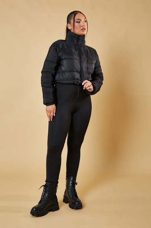 Black High Neck Cropped Puffer Jacket - Mary made by Rebellious Fashion