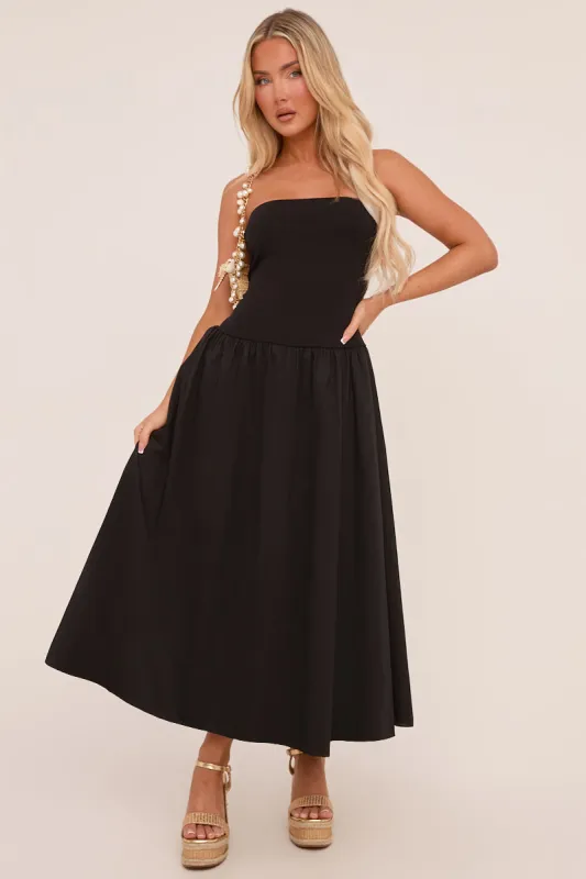 Black Bandeau Drop Waist Maxi Dress - Jillian sold by Rebellious Fashion