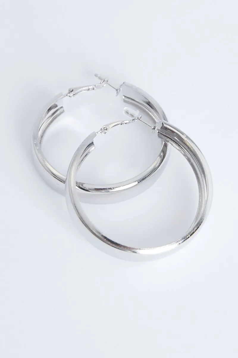 Chunky Silver Hoop Earrings - Aamilah sold by Rebellious Fashion