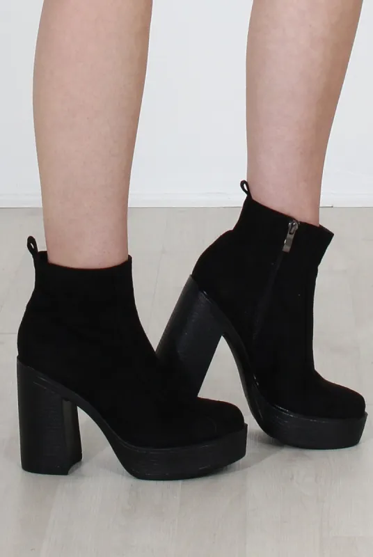 Rheta Black Suede Platform Ankle Boots sold by Rebellious Fashion
