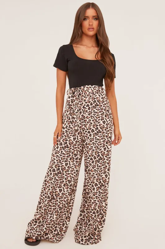 Black Leopard Print Round Neck Jumpsuit - Lewis sold by Rebellious Fashion