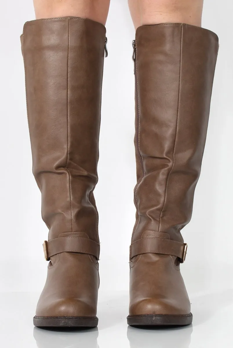 Sally Khaki Faux Leather/Suede Knee High Boots sold by Rebellious Fashion product image thumbnail 3