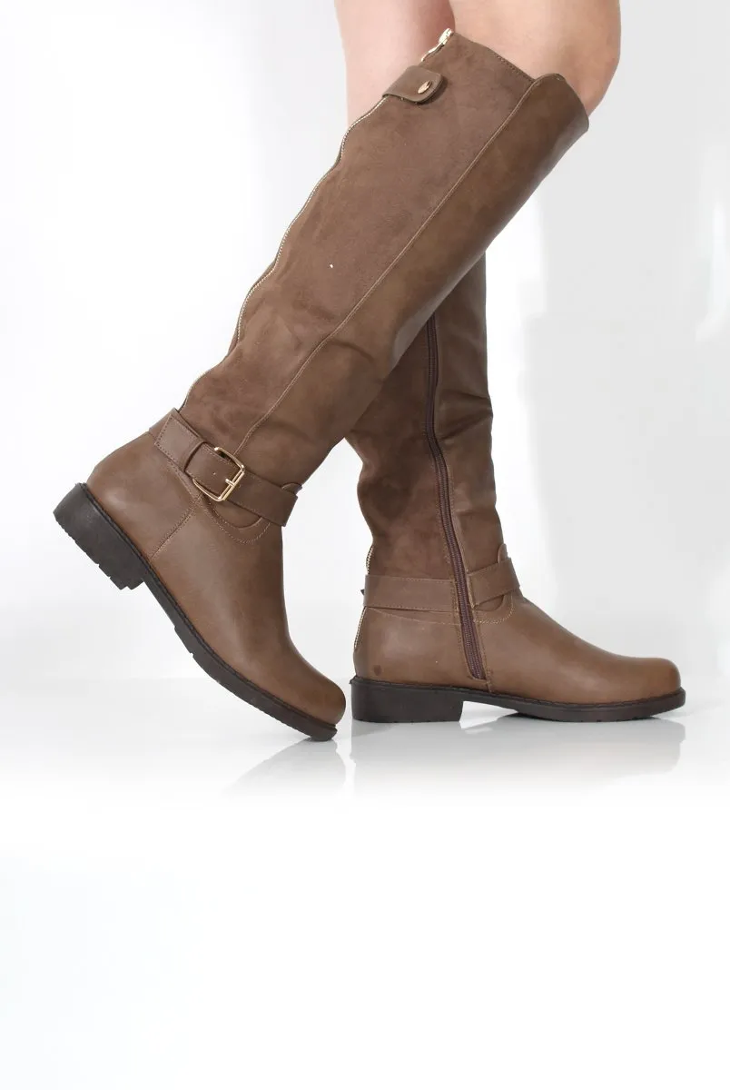 Sally Khaki Faux Leather/Suede Knee High Boots sold by Rebellious Fashion product image thumbnail 2