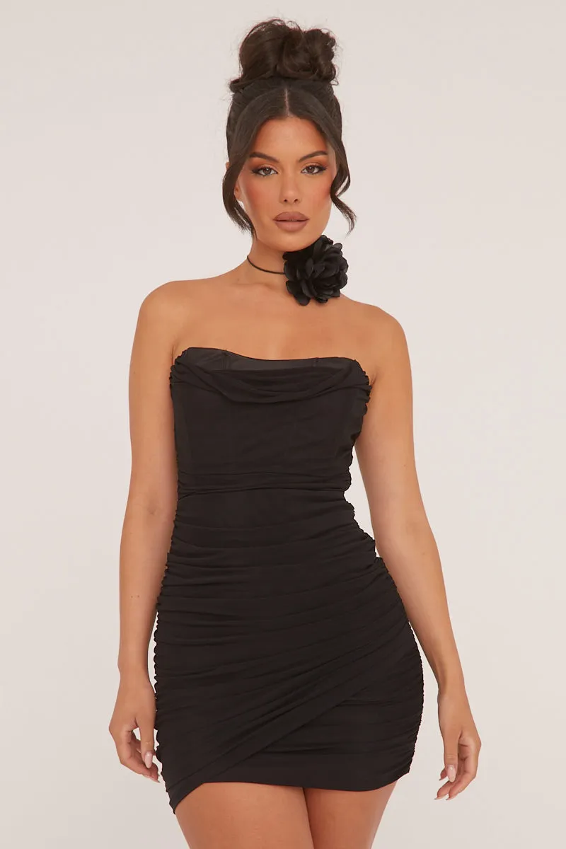 Black Bandeau Ruching Detail Mini Dress - Lupita sold by Rebellious Fashion