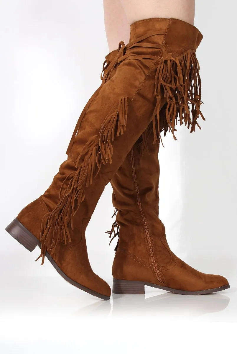 Kristen Camel Tassel Knee High Boots sold by Rebellious Fashion product image thumbnail 3