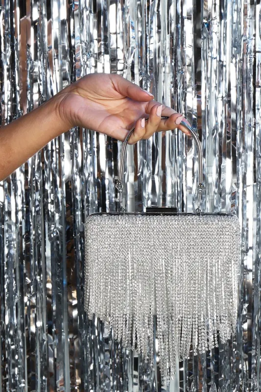 Silver Diamante Tassel Box Clutch - Geri sold by Rebellious Fashion