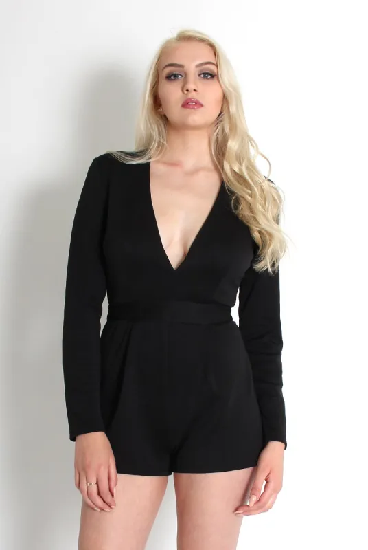 Frances Black Plunge Playsuit sold by Rebellious Fashion