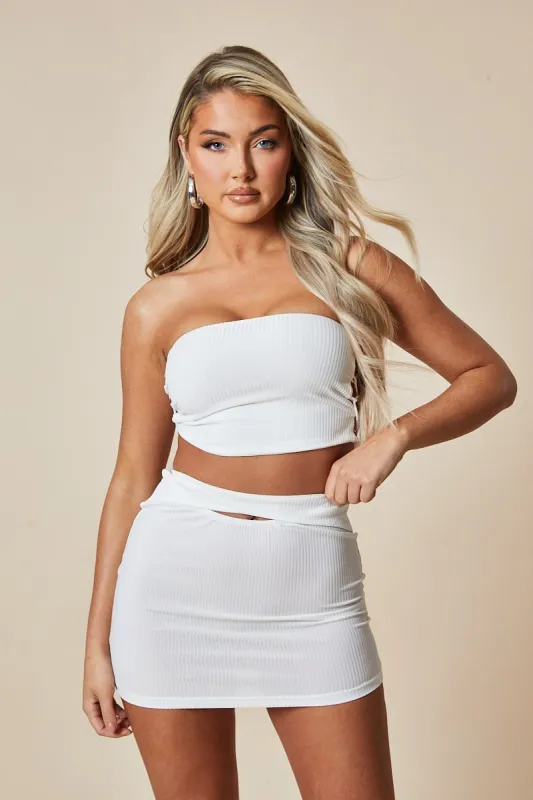 White Lace Up Crop Top & Cut Out Mini Skirt Set - Arisu sold by Rebellious Fashion