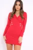 Red Wrap Front Button Detail Blazer Dress - Kendra sold by Rebellious Fashion
