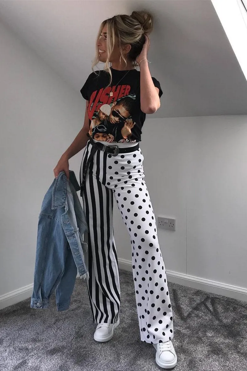 Polka Dot and Stripe Mix Print Trousers - Odelia sold by Rebellious Fashion