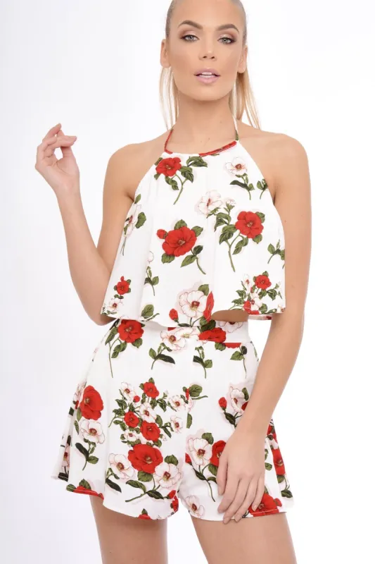 White Floral Halterneck Crop Top - Kamisha sold by Rebellious Fashion