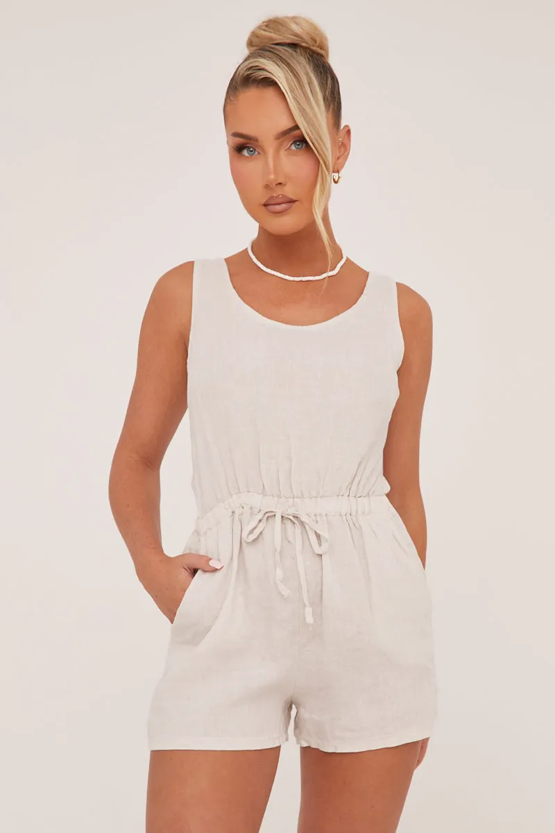 Beige Elasticated Waist Tie Back Playsuit - Jovee sold by Rebellious Fashion product image thumbnail 2