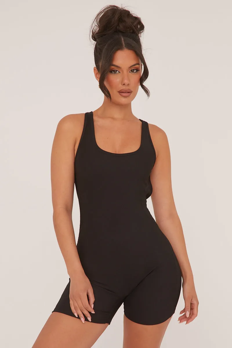 Black Rib Knit Racer Back Unitard - Lexi sold by Rebellious Fashion product image thumbnail 2